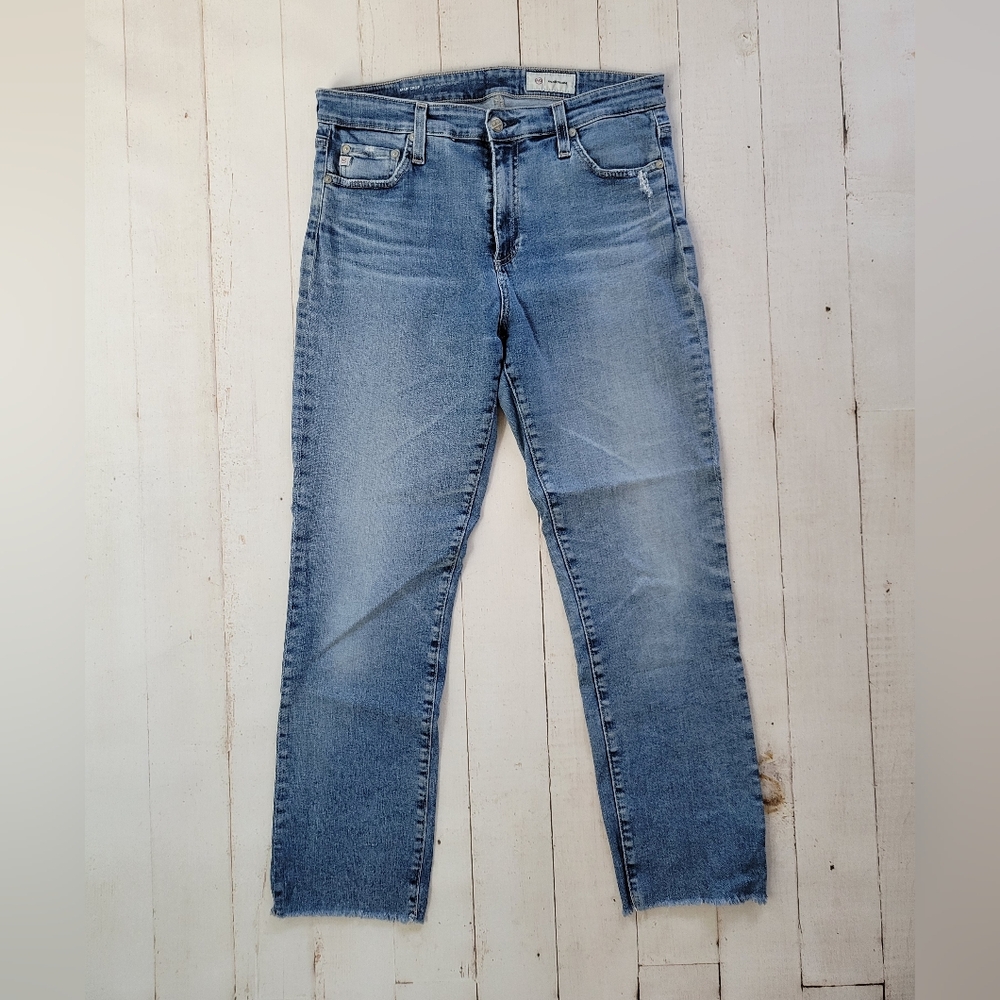 Adriano Goldschmied AG Mari Crop High Rise Straight Blue Jeans Sz 31R Distressed